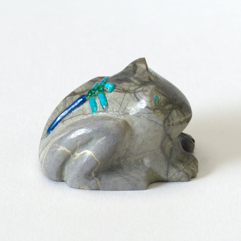 Clissa Martin: Picasso Marble, Frog with Dragonfly Inlay