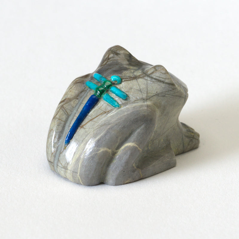 Clissa Martin: Picasso Marble, Frog with Dragonfly Inlay