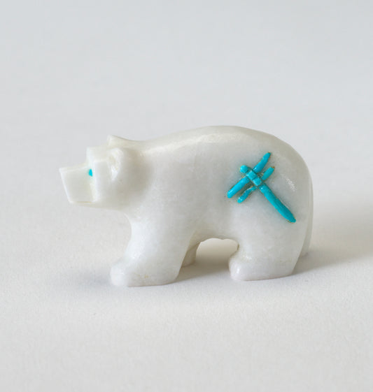 Clissa Martin: White Marble, Bear with Turquoise Dragonfly