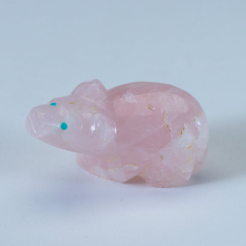 Debra Gasper & Ray Tsethlikai: Rose Quartz Bear with Turquoise eyes