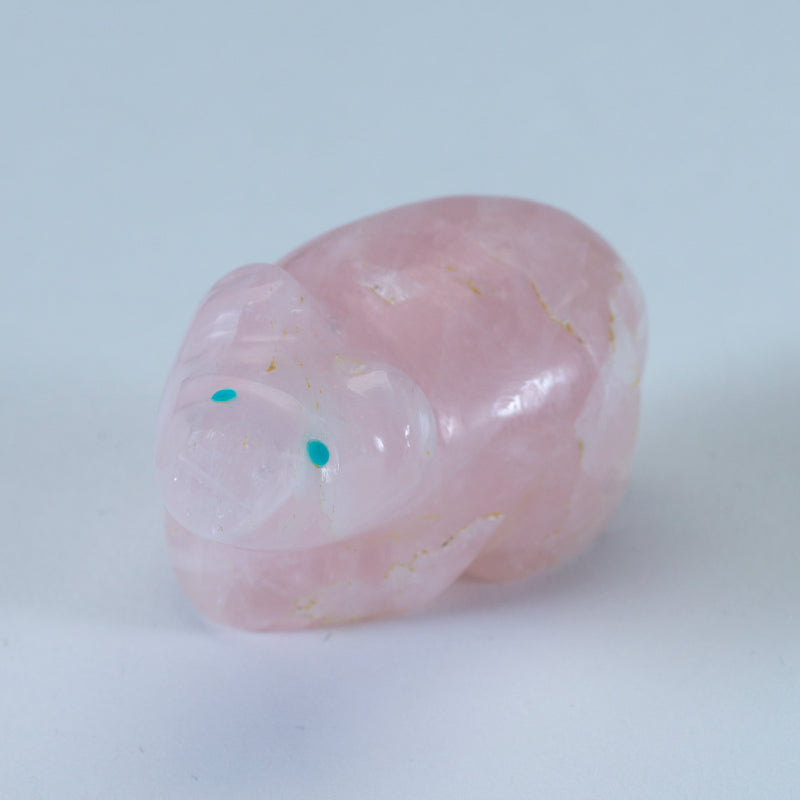 Debra Gasper & Ray Tsethlikai: Rose Quartz Bear with Turquoise eyes