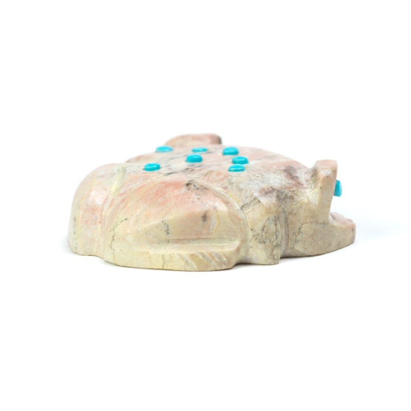 Danette Laate: Pink Jasper, Frog With Turquoise Dot Inlay