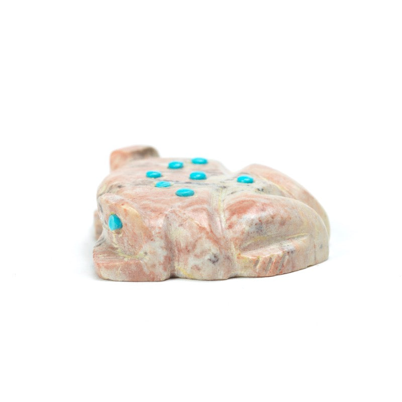 Danette Laate: Pink Jasper, Frog With Turquoise Dot Inlay