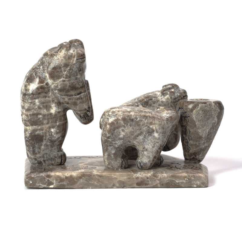 Rickson Kallestewa: Grey Alabaster, Standing Bear with Two cubs/Olla