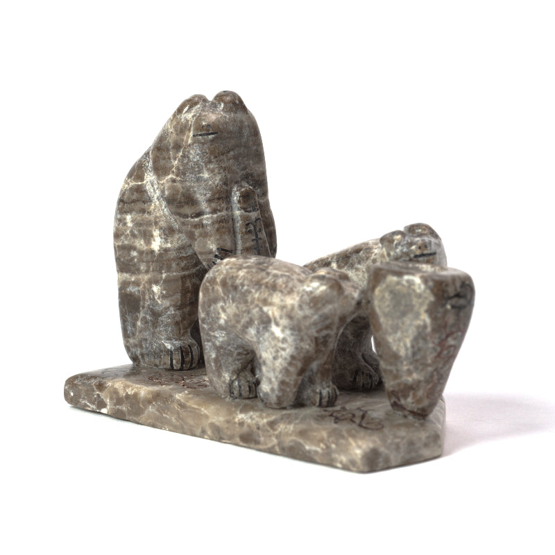 Rickson Kallestewa: Grey Alabaster, Standing Bear with Two cubs/Olla