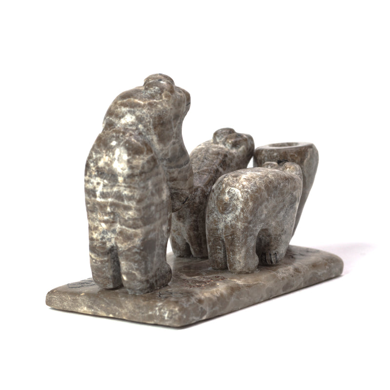 Rickson Kallestewa: Grey Alabaster, Standing Bear with Two cubs/Olla