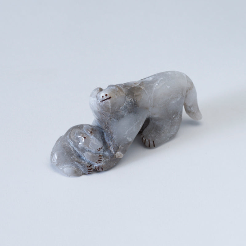 Rickson Kallestewa: Grey White Alabaster, Mountain Lion with Cub