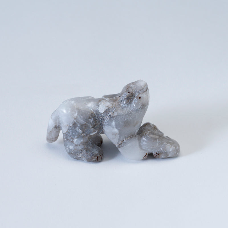 Rickson Kallestewa: Grey White Alabaster, Mountain Lion with Cub