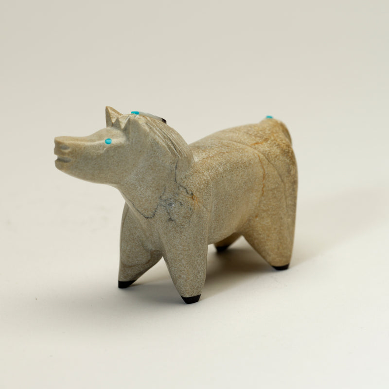 Enrike Leekya: Zuni Travertine, Horse with feathers