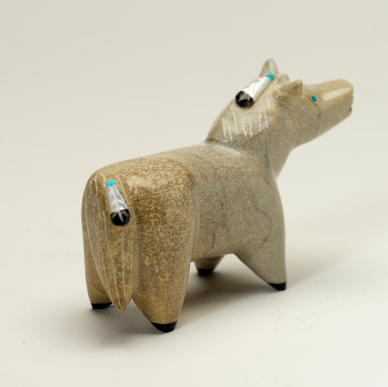 Enrike Leekya: Zuni Travertine, Horse with feathers