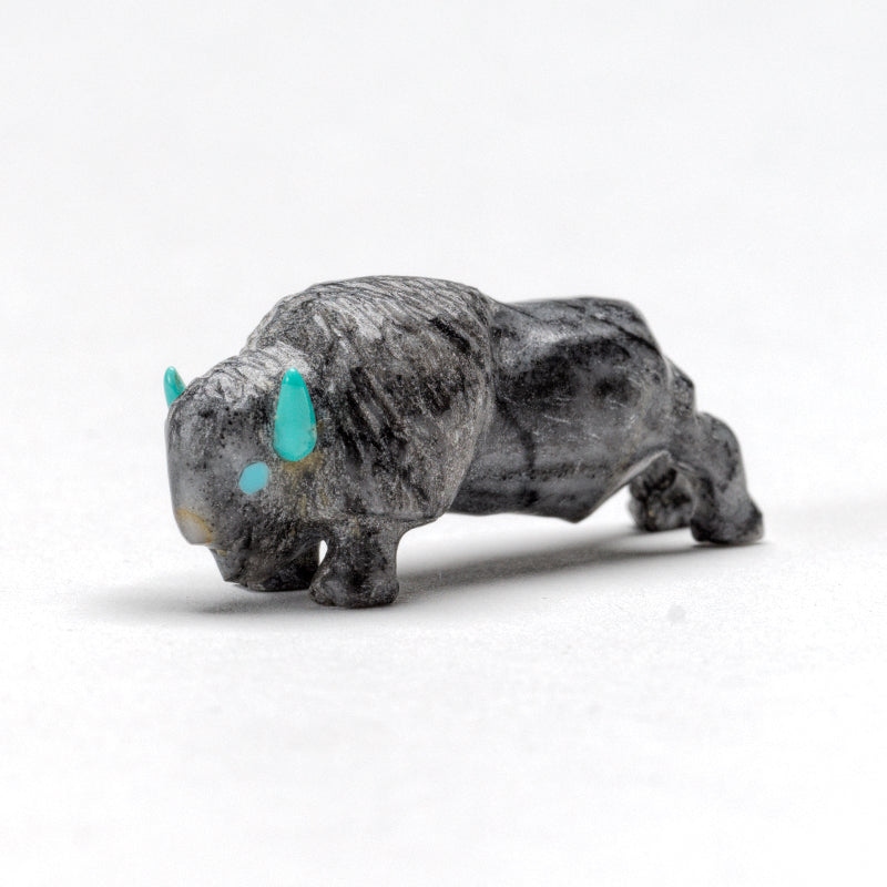 Raybert Kanteena: Grey/Black Picasso Marble, Buffalo with Turquoise Horns