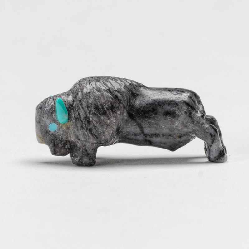 Raybert Kanteena: Grey/Black Picasso Marble, Buffalo with Turquoise Horns