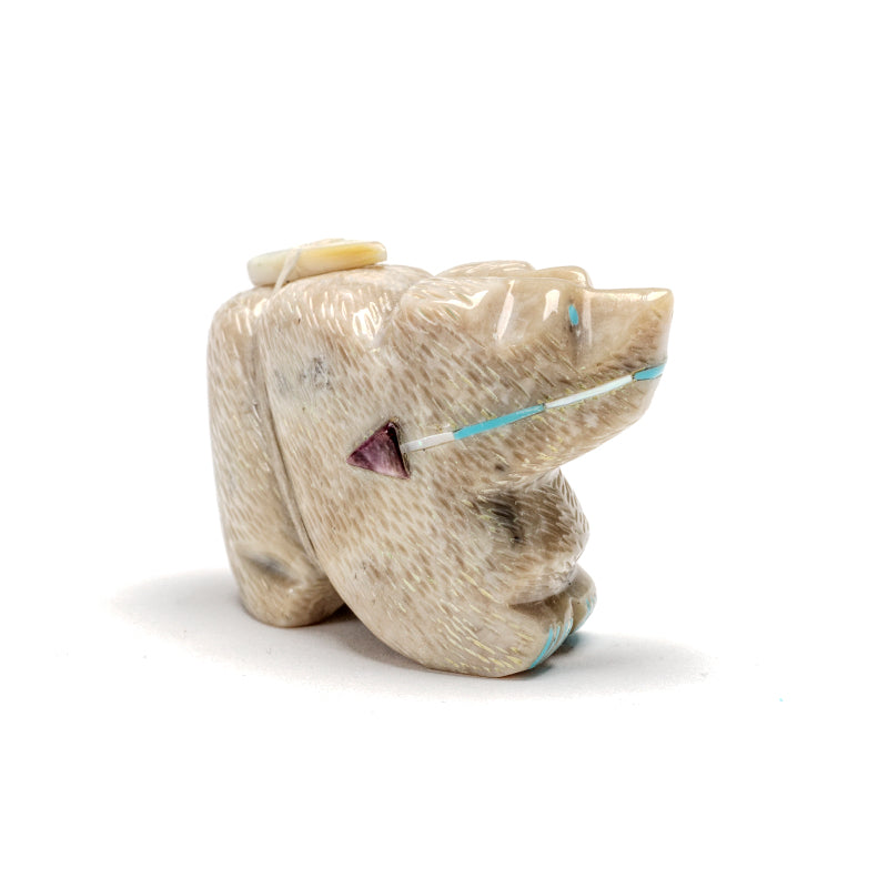 Bernard Laiwekate: Serpentine, Bear with Turquoise Heartline Inlay