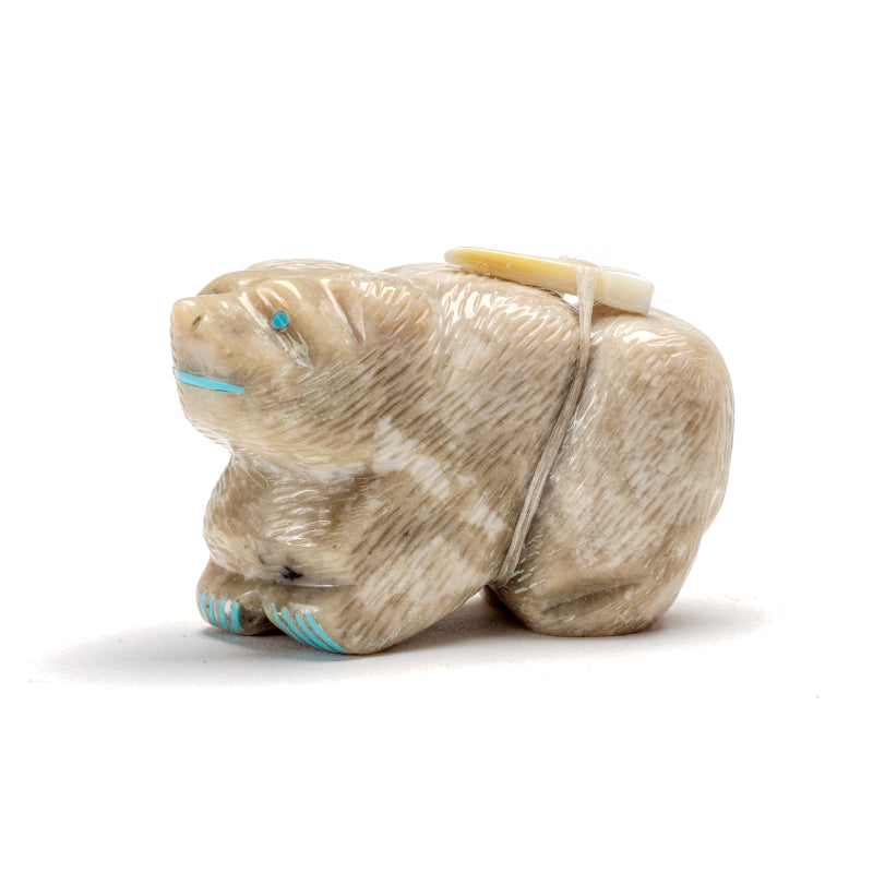 Bernard Laiwekate: Serpentine, Bear with Turquoise Heartline Inlay