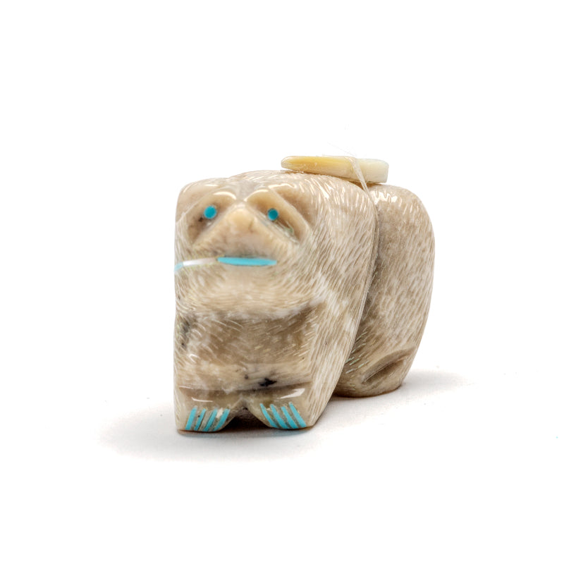 Bernard Laiwekate: Serpentine, Bear with Turquoise Heartline Inlay