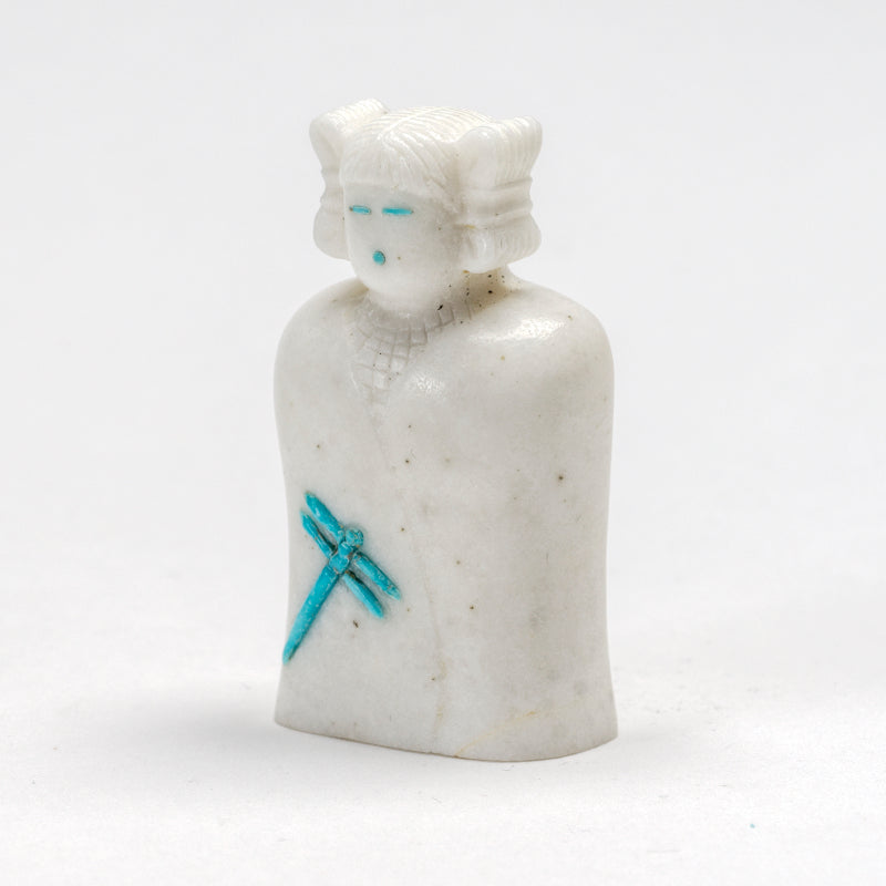 Clissa Martin: White Alabaster, Maiden With Turquoise Dragonfly