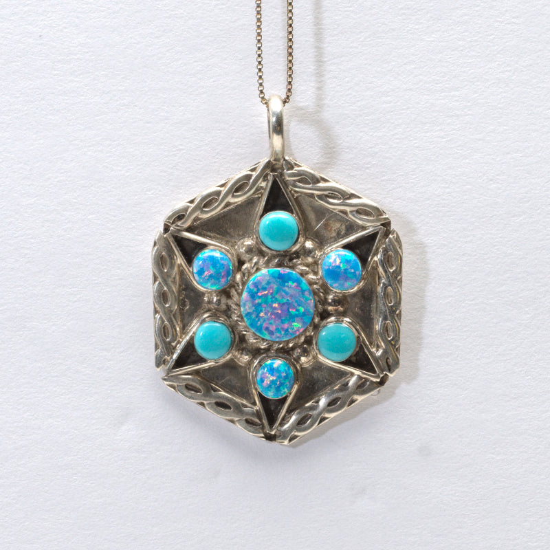 Alvina Lalio: Sterling Silver/Turquoise/Blue Opal, Star Pendant