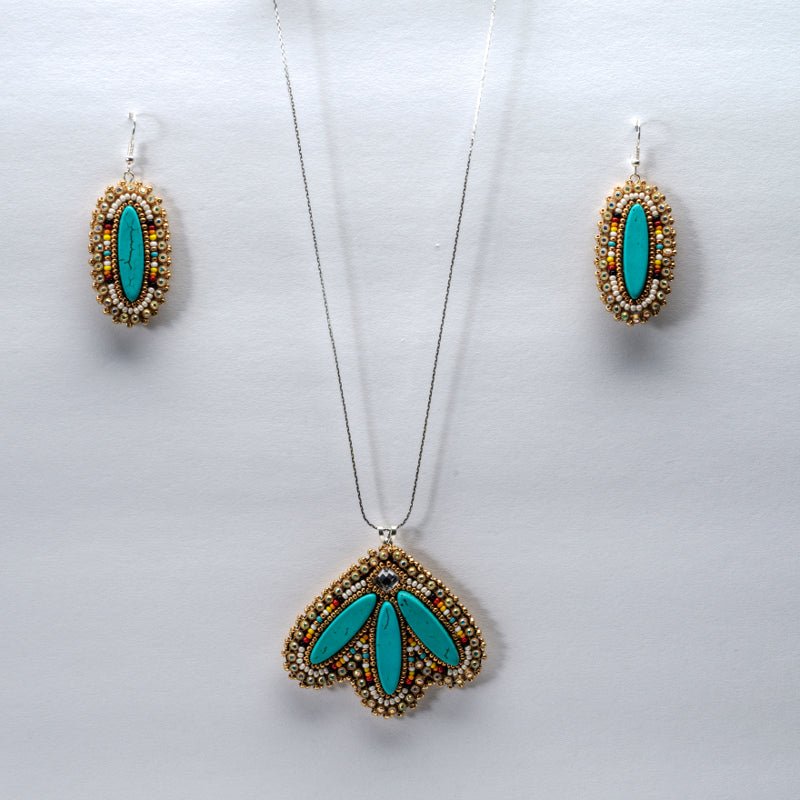 Christine Bowannie: Beaded Turquoise, Necklace/Earring set