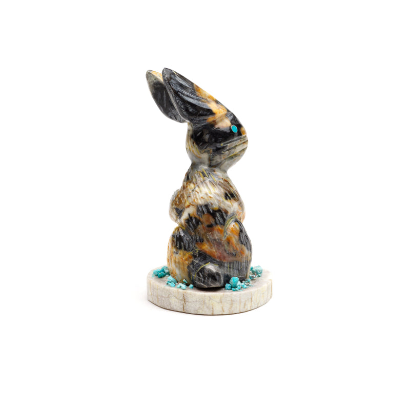 Stafford Chimoni: Egyptian marble, Rabbit on antler base with turquoise