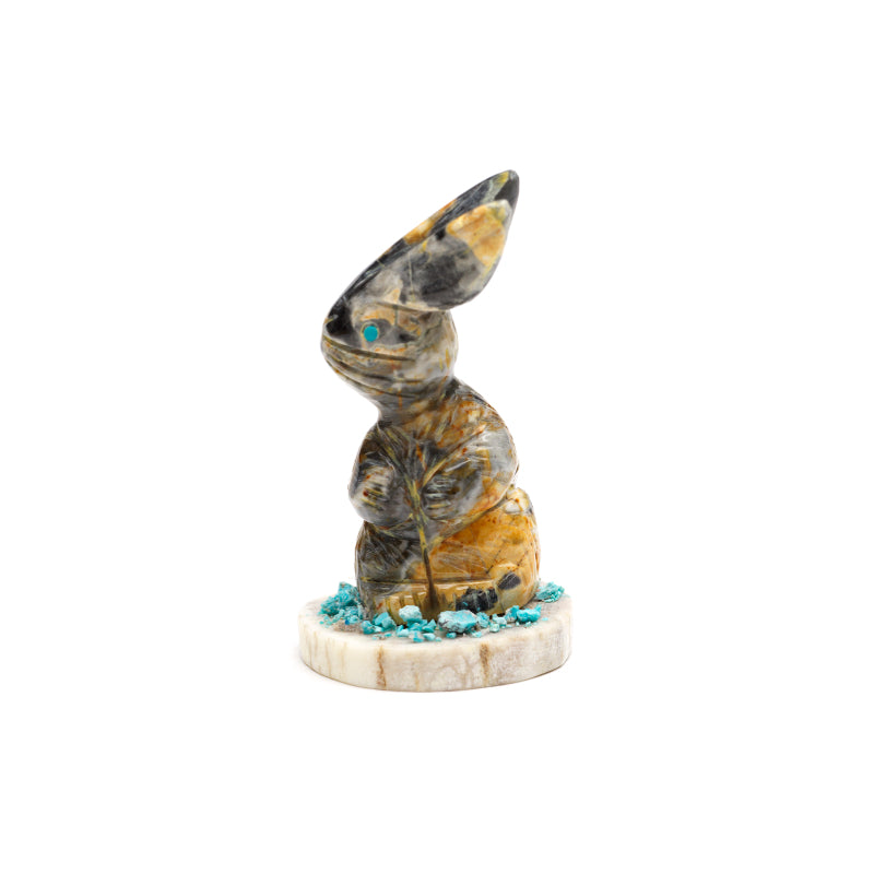 Stafford Chimoni: Egyptian marble, Rabbit on antler base with turquoise