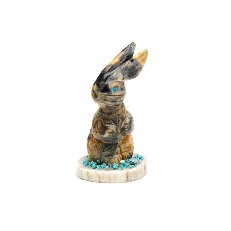 Stafford Chimoni: Egyptian marble, Rabbit on antler base with turquoise