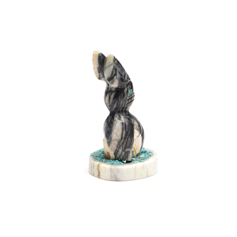 Stafford Chimoni: Picasso marble, Rabbit on antler base with turquoise