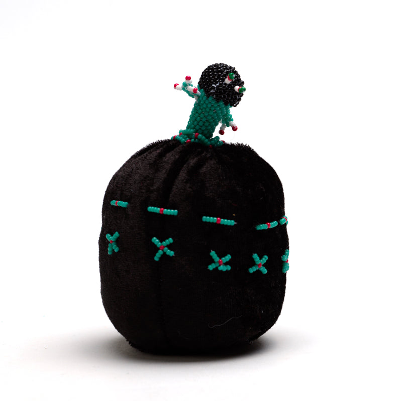 Marilyn Allapowa: Black velvet turquoise/red beaded Pin Cushion