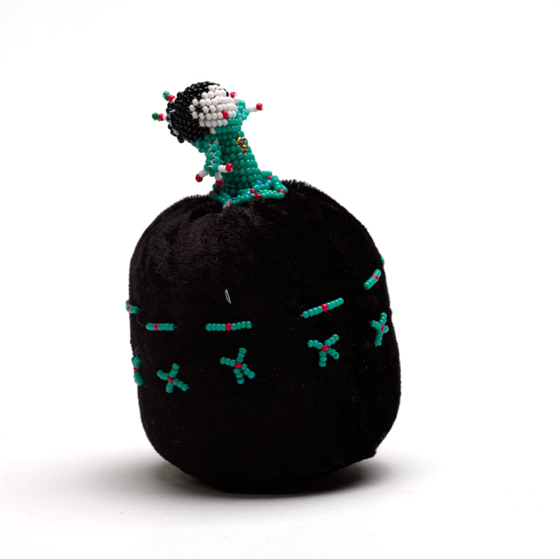 Marilyn Allapowa: Black velvet turquoise/red beaded Pin Cushion