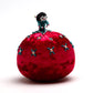 Marilyn Allapowa: Red velvet turquoise/white beaded Pin Cushion