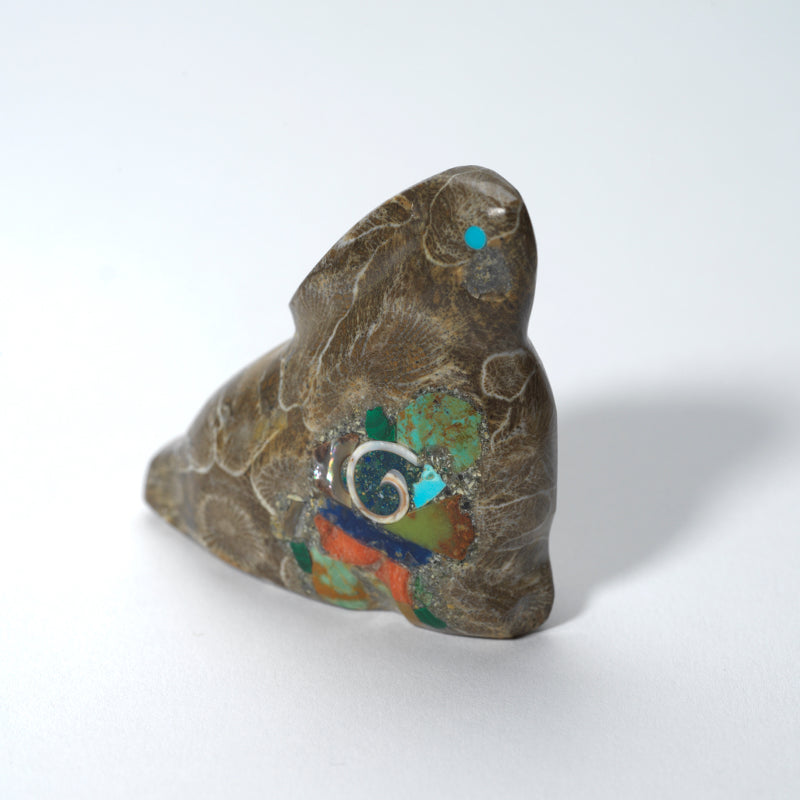 Jayne Quam: Petosky Stone, Fossilized Coral, Multi-stone Mosaic Inlay, Rabbit