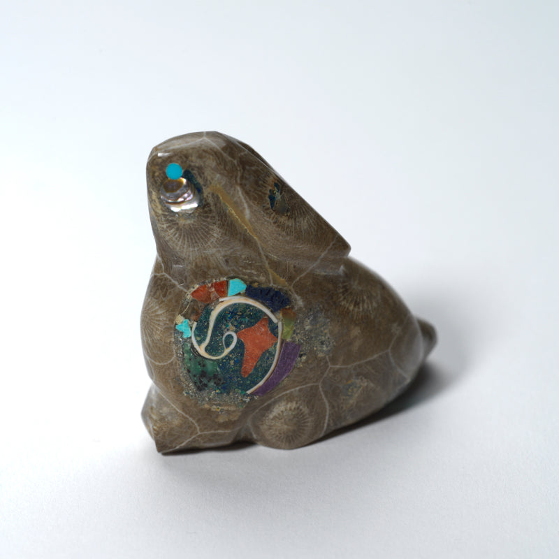 Jayne Quam: Petosky Stone, Fossilized Coral, Multi-stone Mosaic Inlay, Rabbit