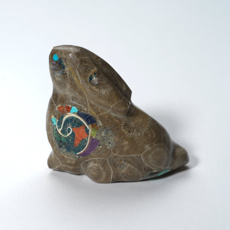 Jayne Quam: Petosky Stone, Fossilized Coral, Multi-stone Mosaic Inlay, Rabbit