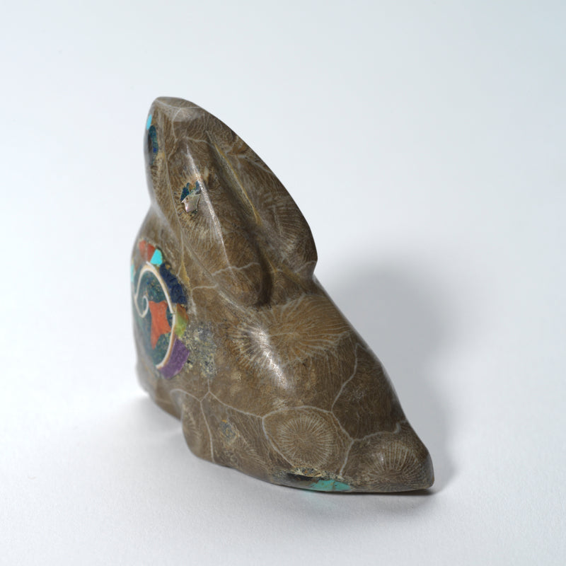 Jayne Quam: Petosky Stone, Fossilized Coral, Multi-stone Mosaic Inlay, Rabbit