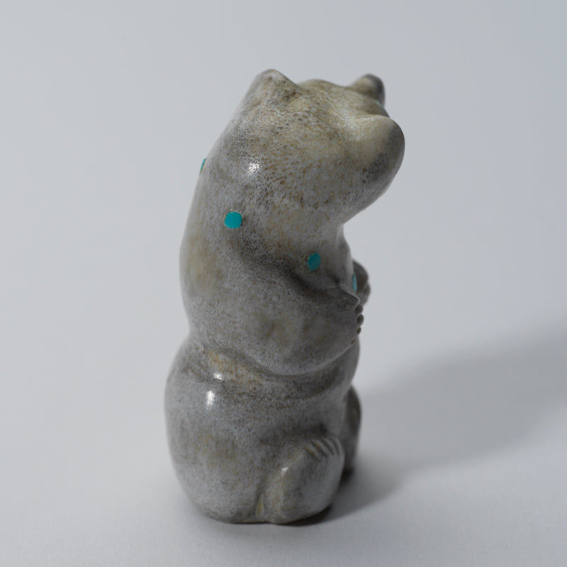 Eddington Hannaweeka: Antler & Turquoise Inlay, Sitting Bear