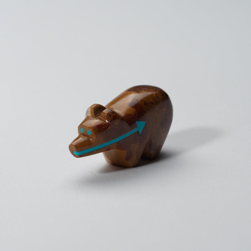 Bernard Laiwekate: Mexican Onyx, Bear with Turquoise Heartline