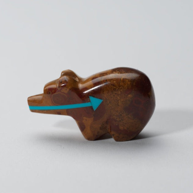 Bernard Laiwekate: Mexican Onyx, Bear with Turquoise Heartline