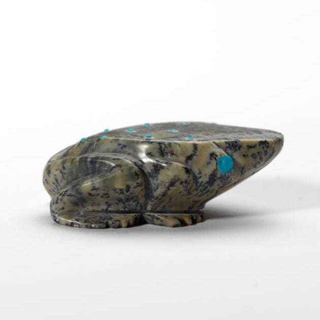 Ephran Chavez: Serpentine, Frog with Turquoise Inlay