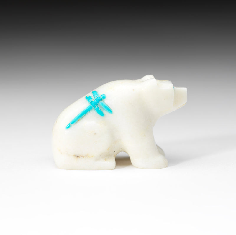 Clissa Martin: White Marble, Sitting Bear with Dragonfly