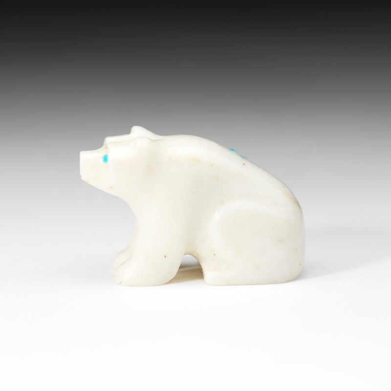 Clissa Martin: White Marble, Sitting Bear with Dragonfly