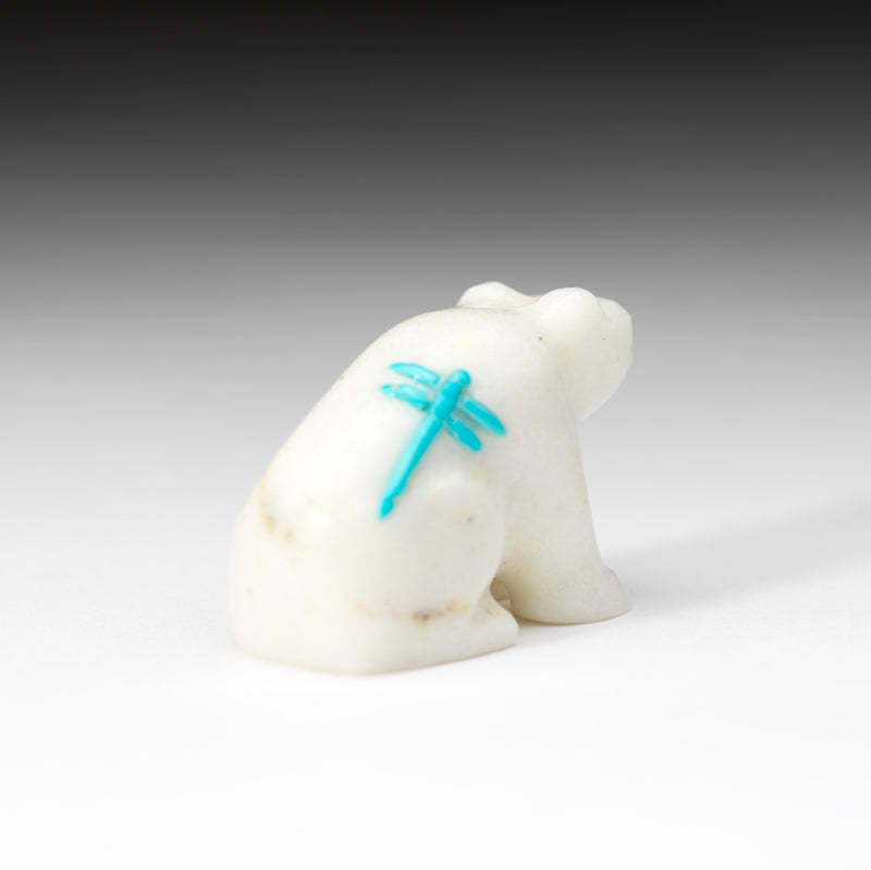 Clissa Martin: White Marble, Sitting Bear with Dragonfly