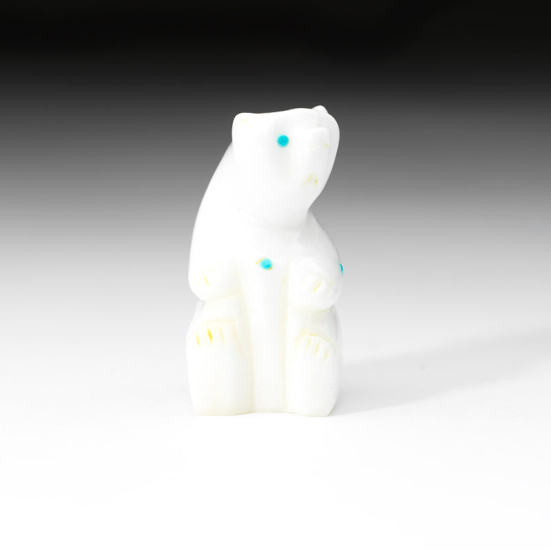 David Chavez: White Marble with Turquoise Dots, Sitting Bear