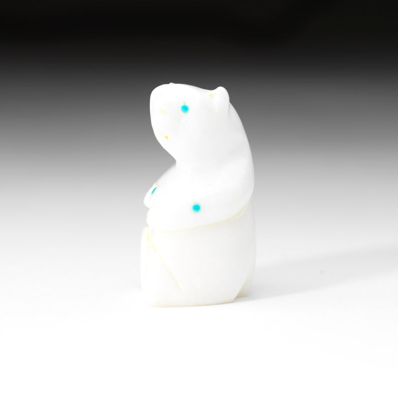 David Chavez: White Marble with Turquoise Dots, Sitting Bear