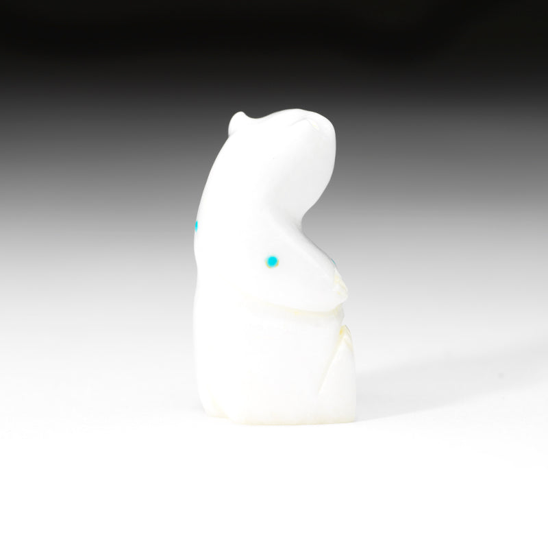 David Chavez: White Marble with Turquoise Dots, Sitting Bear