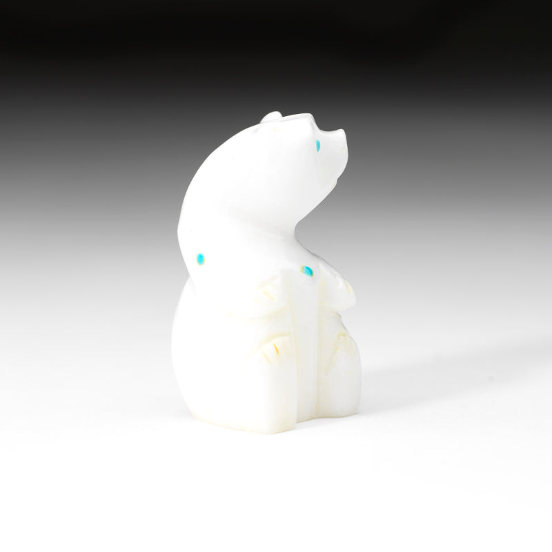 David Chavez: White Marble with Turquoise Dots, Sitting Bear