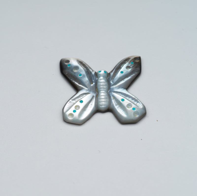 Clissa Martin: Black Lip Mother of Pearl with Turquoise Inlay, Butterfly