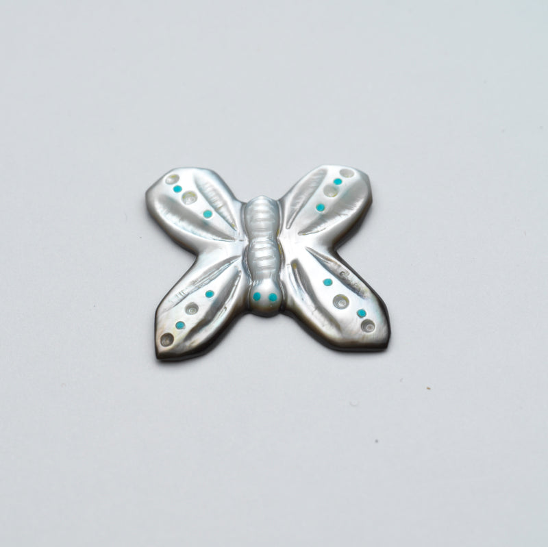 Clissa Martin: Black Lip Mother of Pearl with Turquoise Inlay, Butterfly