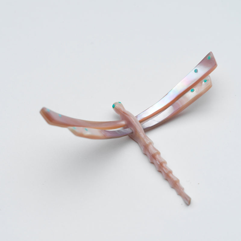 Clissa Martin: Pink Mussel Shell with Turquoise Inlay, Dragonfly