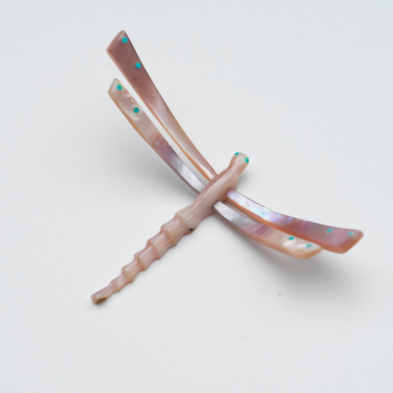 Clissa Martin: Pink Mussel Shell with Turquoise Inlay, Dragonfly