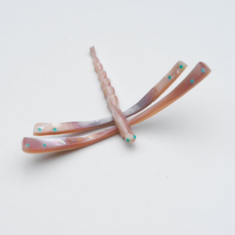 Clissa Martin: Pink Mussel Shell with Turquoise Inlay, Dragonfly