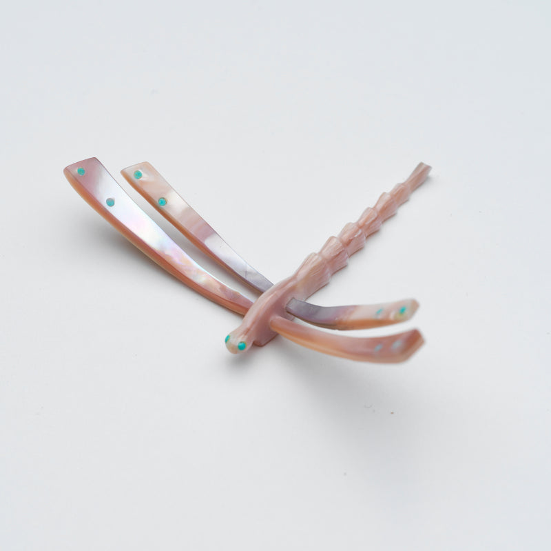 Clissa Martin: Pink Mussel Shell with Turquoise Inlay, Dragonfly